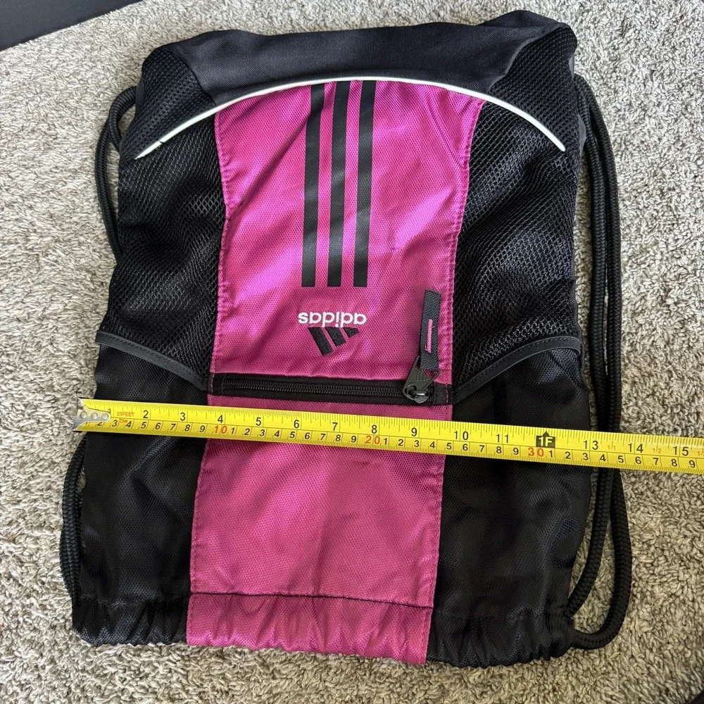Adidas Drawstring Backpack Hot Pink and Black W/ White Stripes